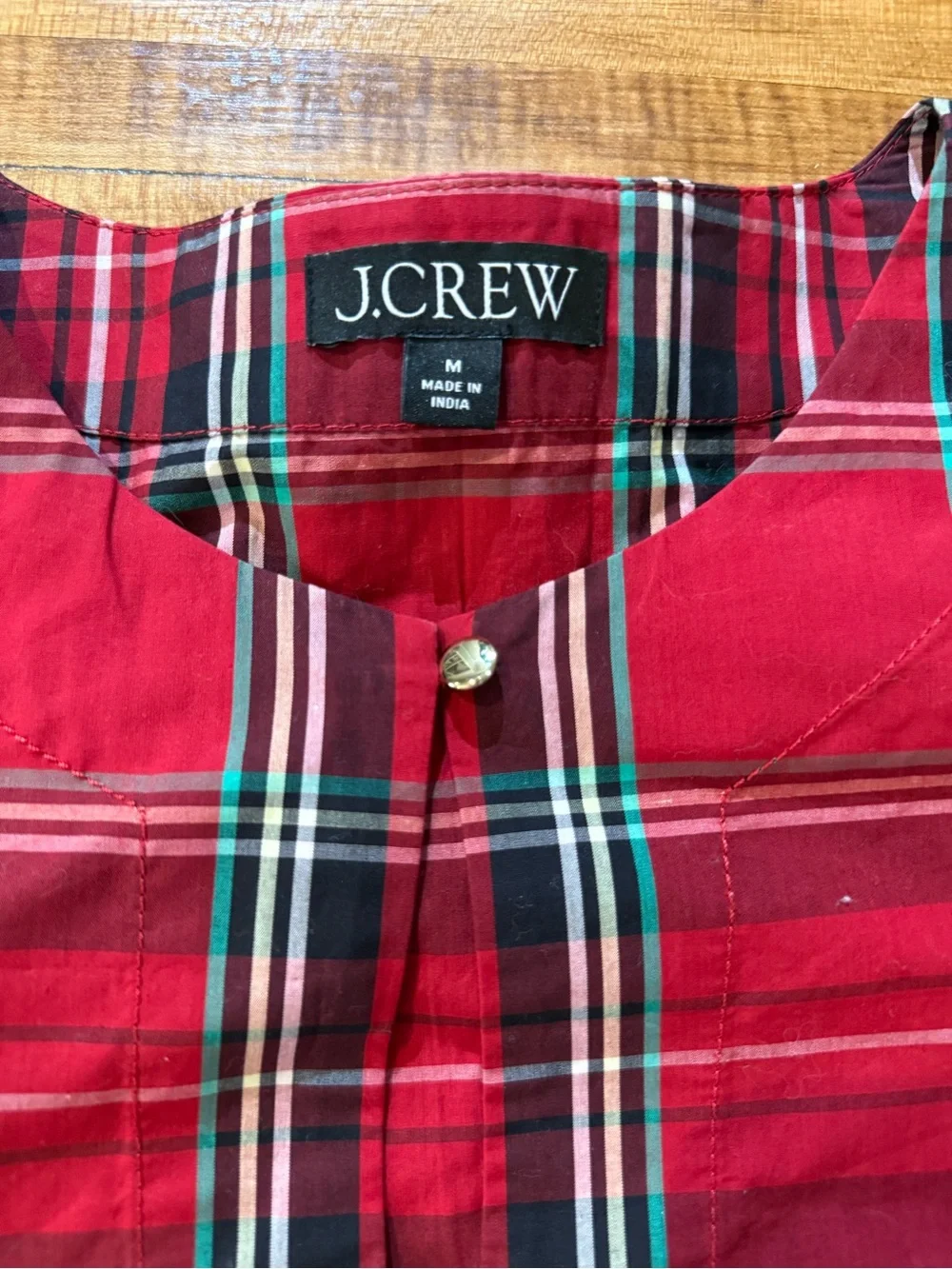 j crew christmas plaid Blouse Shirt sz Med (g15)